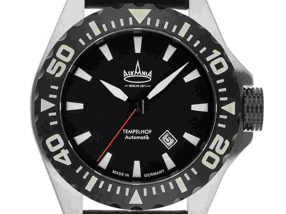 Askania Tempelhof Stahl Automatik Armband Leder 48mm Ref.TEM-6005 Box&Pap. Full Set Neu Tempelhof