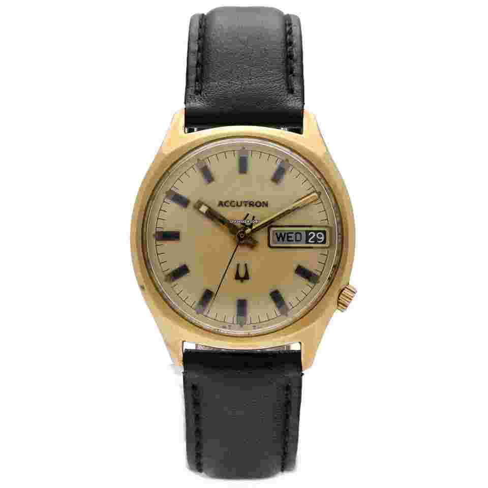 Accutron
                           
                                 Vintage Day/Date 14K Gold Filled Black Leather Dress Men's Watch