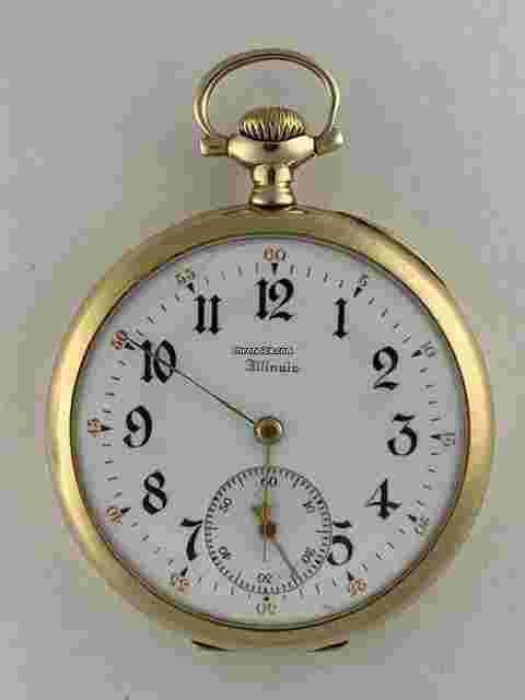 Illinois
                           
                                 Solid 14K Gold 21 Jewel Officers Military WWI size 12 Porcelain Dial Pocket Watch USA