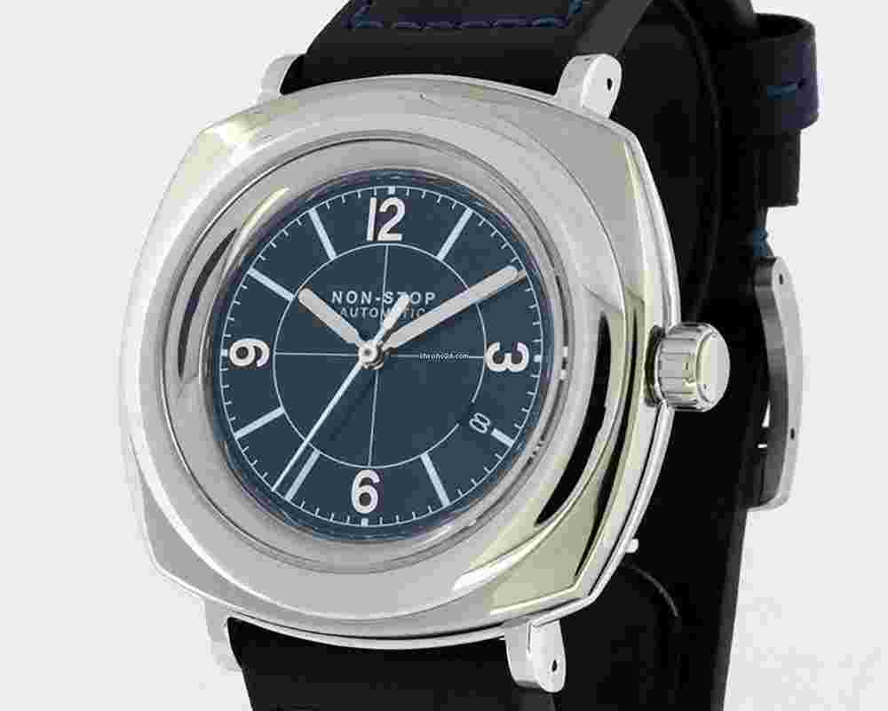 NON-STOP WATCHES CUSHION SILVER NAVY SNSW T5 SURGICAL TITANIUM 46MM TWO YEAR WARRANTY