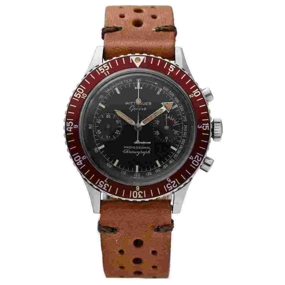Wittnauer
                           
                                 Vintage Wittnauer 7004 Professional Chronograph Leather Manual Wind Wrist Watch