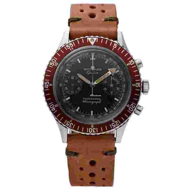Wittnauer
                           
                                 Vintage Wittnauer 7004 Professional Chronograph Leather Manual Wind Wrist Watch