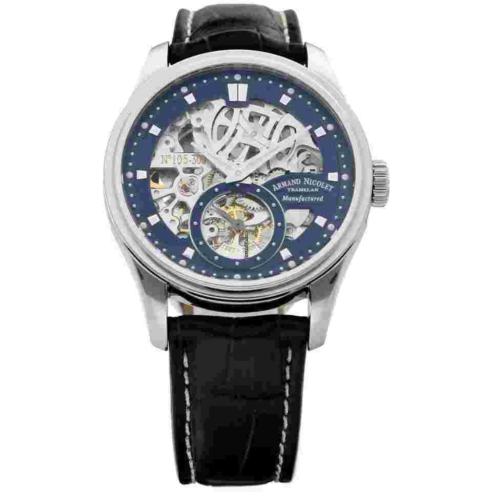 Armand Nicolet
                           
                                 A622AAA-BU-P713BU2 Skeleton Blue Leather Manual Wind Men's Watch