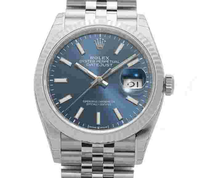 Rolex Datejust 36
                           
                                 36mm Steel Blue Index Dial 18k Fluted Bezel Jubilee Bracelet