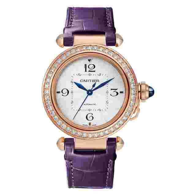 Cartier Pasha
                           
                                 De cartier WJPA0012 Diamond Bezel Rose Gold With Purple Crocodile Leather 35mm Watch Silver Dial 2024