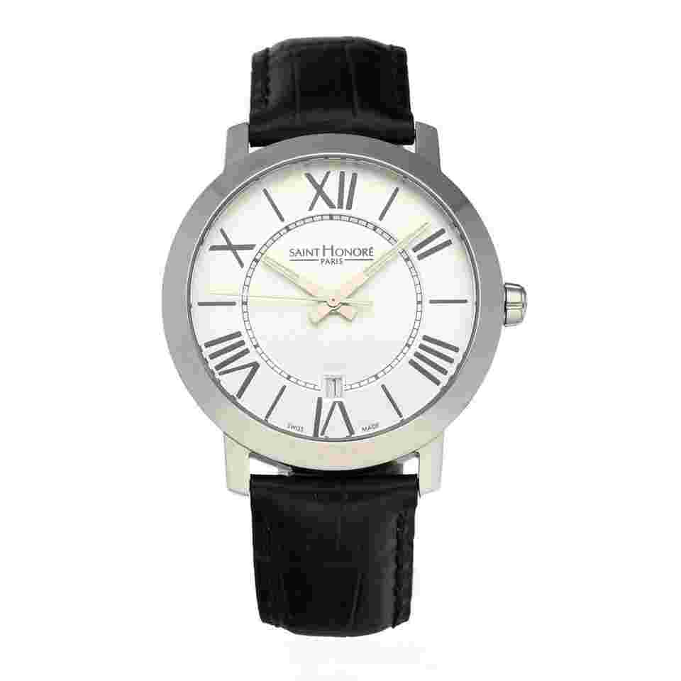 SAINT HONORE Saint Honoré Trocadero Silver Roman Dial 41mm Steel Leather Quartz Men's Watch