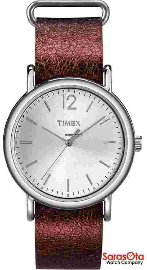 Timex
                           
                                 T2P341 WR30M Metallic Oxblood Leather Strap Steel Case Women's Watch