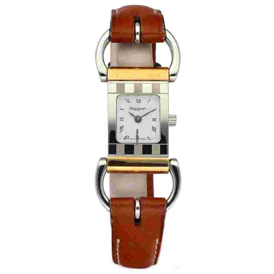 Pequignet
                           
                                 076 18k/Steel Roman White Dial Brown Leather Swiss Quartz Womens Watch