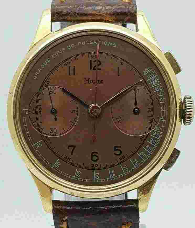 Leonidas Chronograph Pulsations/Pulsometer Medical/Doctors Tropical Dial Valjoux 22 WW2 1942 Swiss