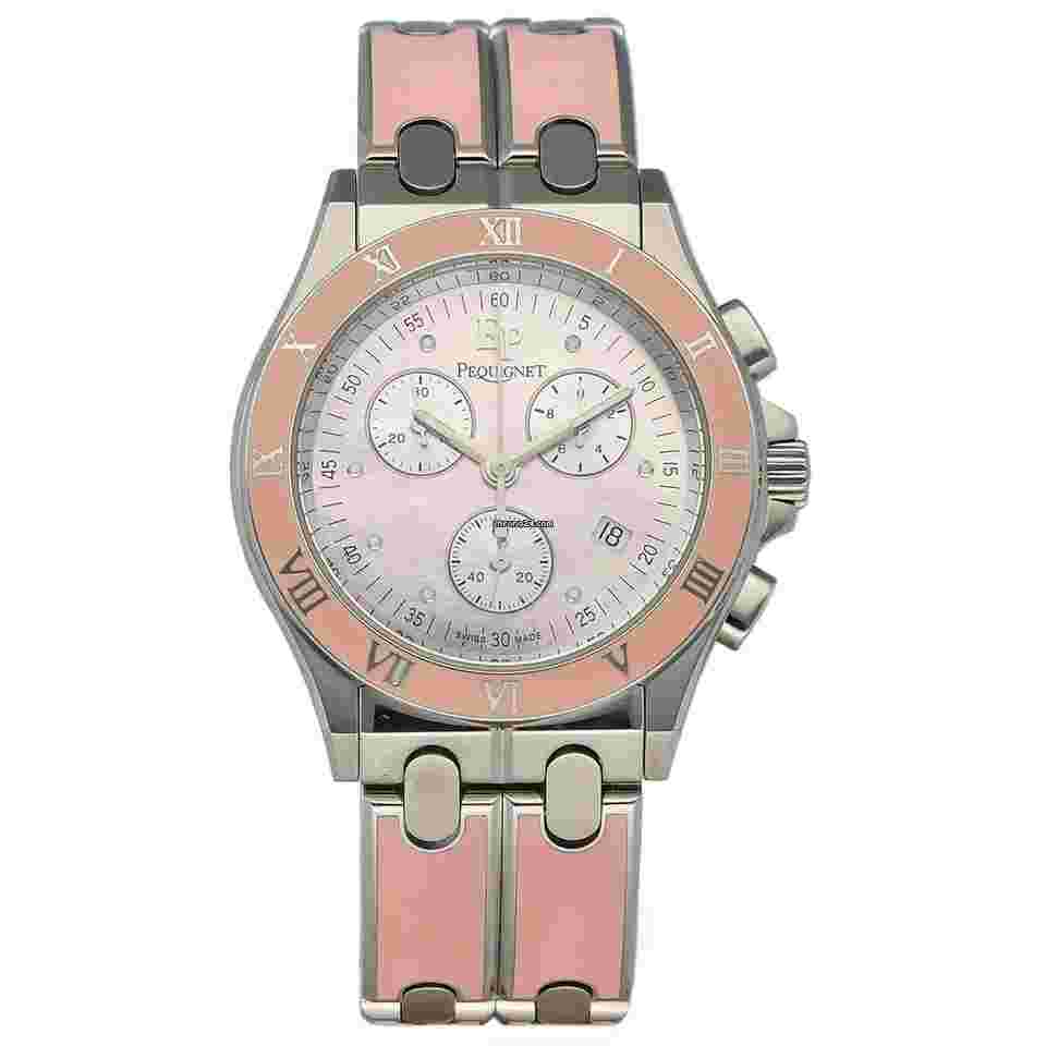 Pequignet
                           
                                 017 Chronograph Pink Steel 38mm MOP Dial Swiss Quartz Wristwatch