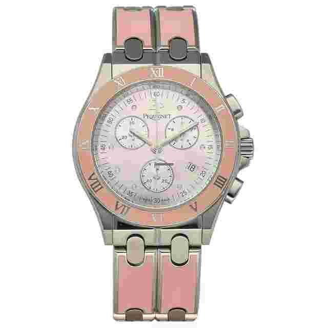 Pequignet
                           
                                 017 Chronograph Pink Steel 38mm MOP Dial Swiss Quartz Wristwatch