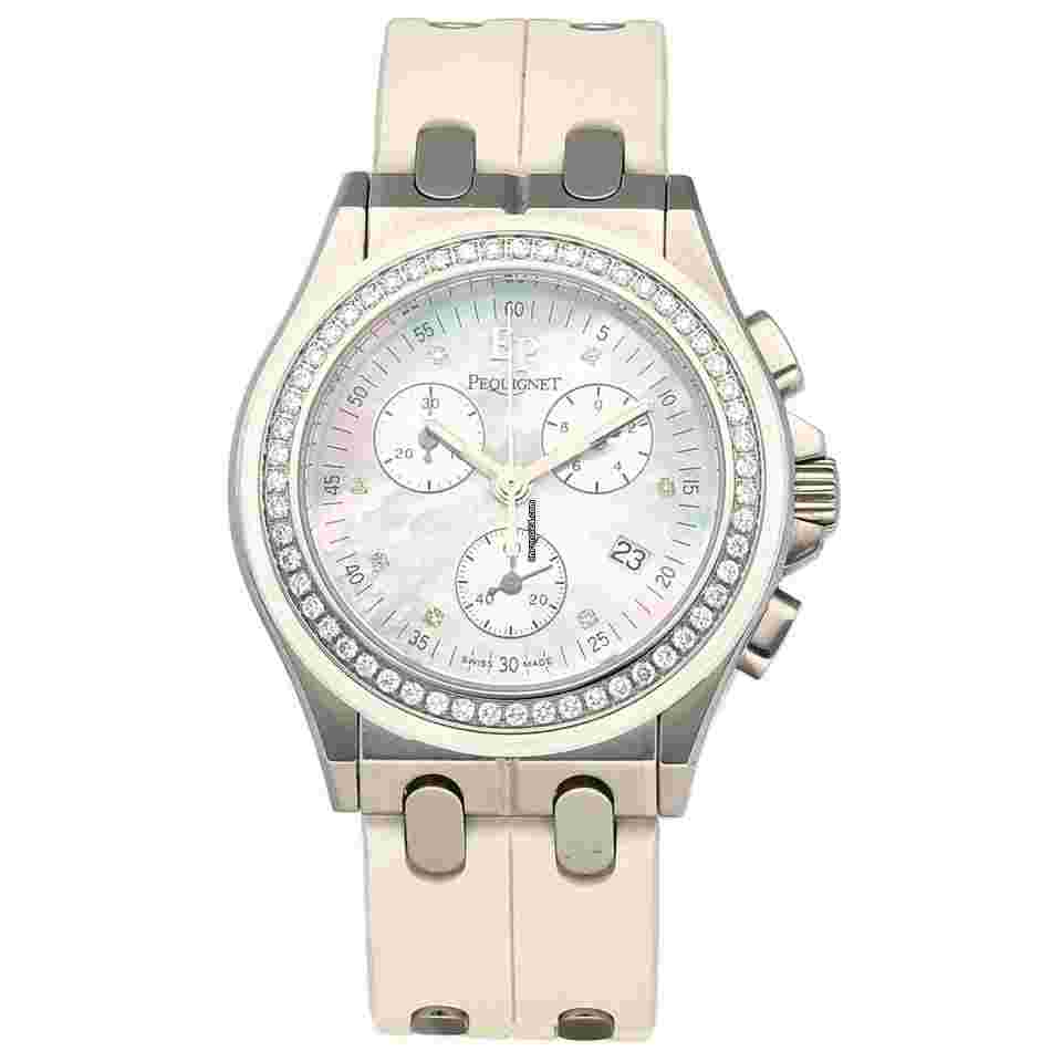 Pequignet
                           
                                 082 Chronograph Diamonds 38mm Rubber Steel MOP Quartz Wristwatch
