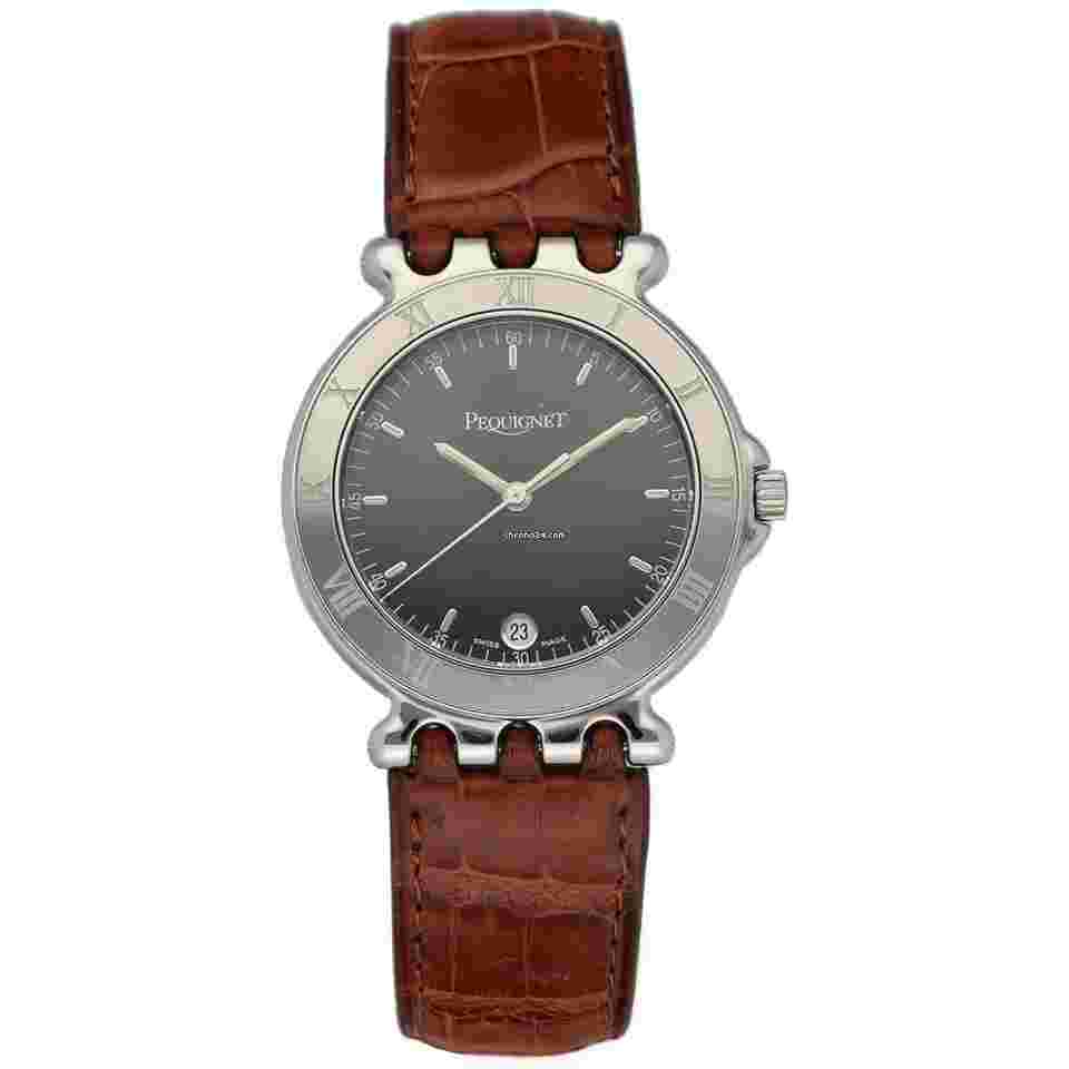 Pequignet
                           
                                 280 Round Black Dial 33mm Brown Leather Swiss Quartz Wrist Watch