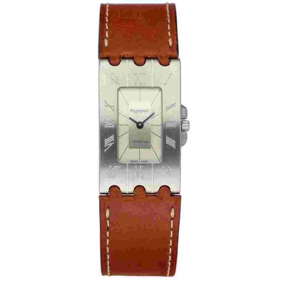 Pequignet
                           
                                 016 Large Rectangle 21mm Brown Leather Steel Swiss Quartz Women's Watch