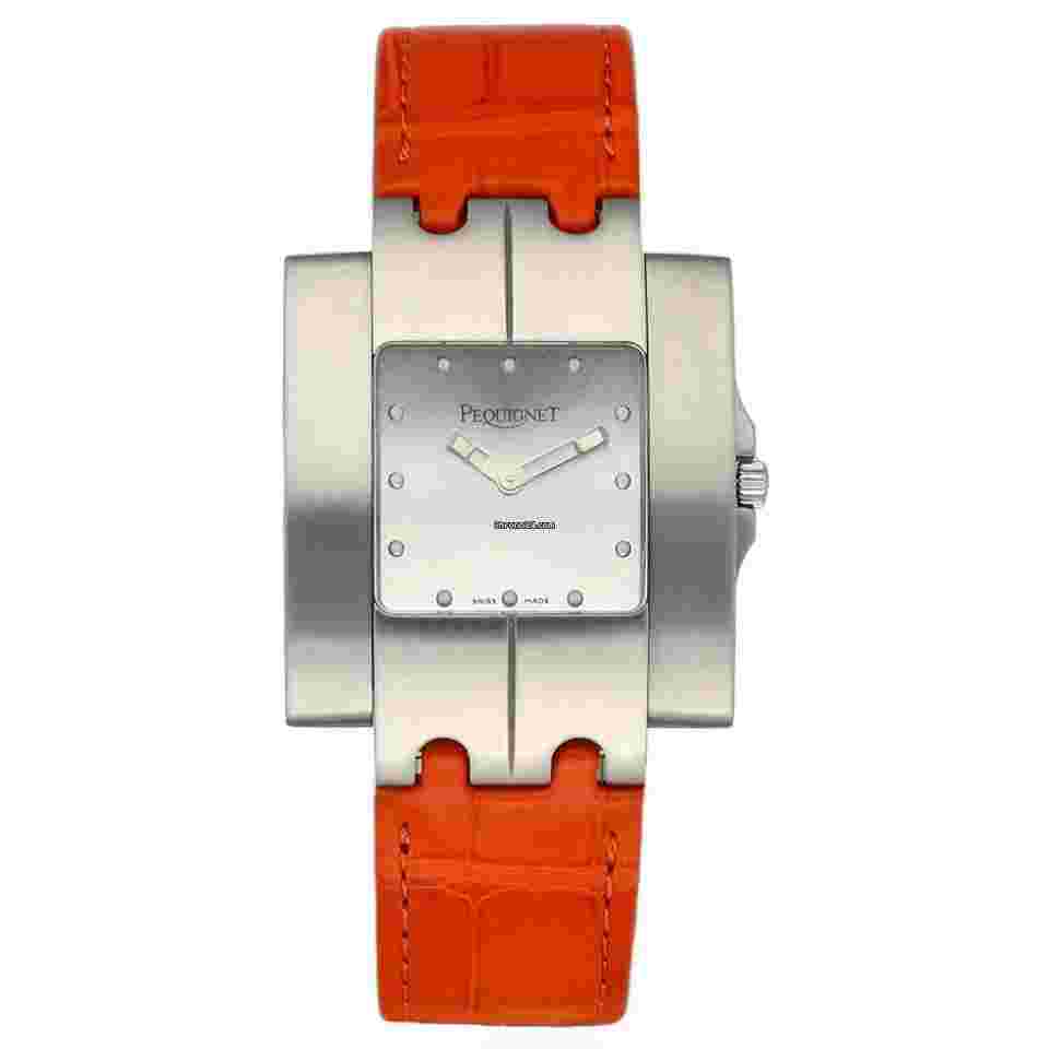 Pequignet
                           
                                 277 Rectangle Silver Dial 33mm Orange Leather Swiss Quartz Men's Watch