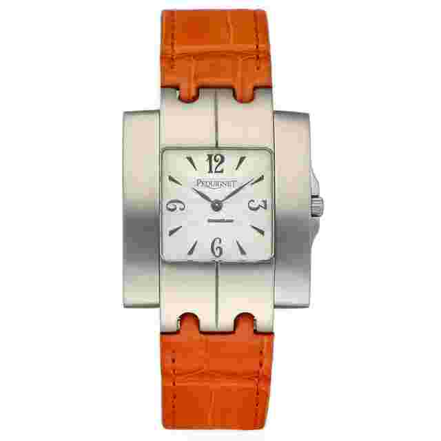 Pequignet
                           
                                 336 Rectangle Silver Dial 33mm Orange Leather Swiss Quartz Men's Watch