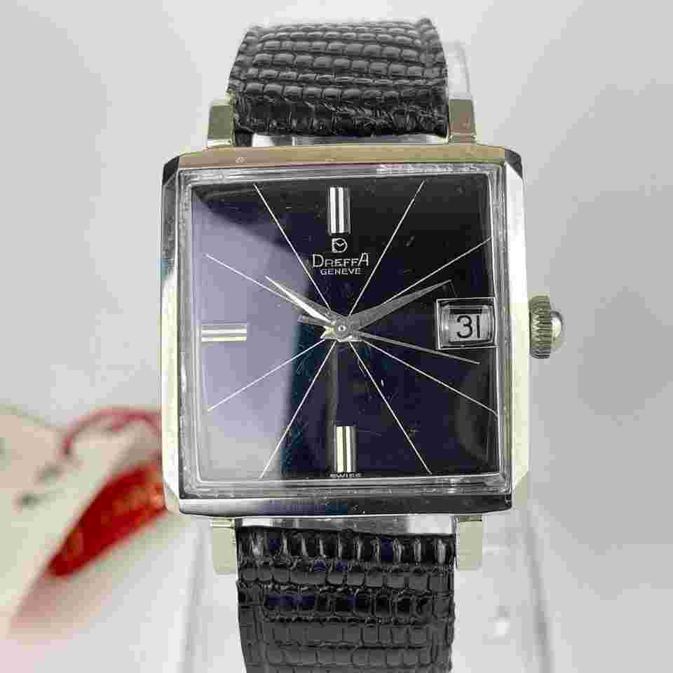 Dreffa Vintage Black Croix Dial NOS Steel Case Data 