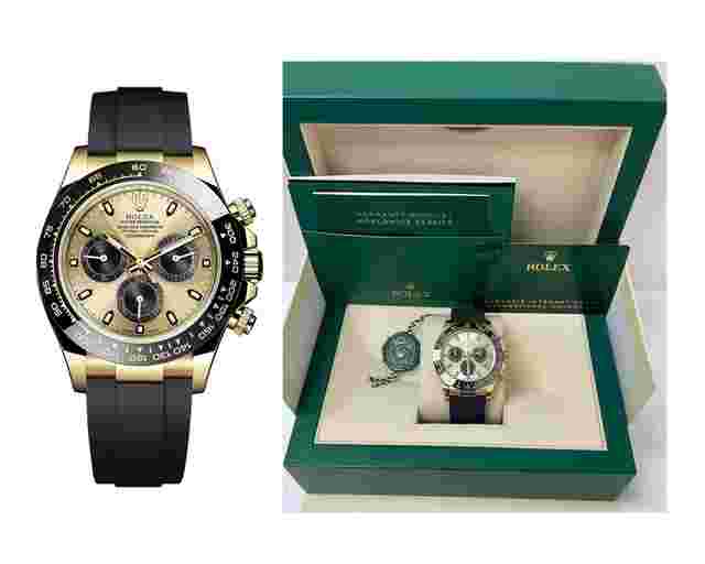 Rolex Daytona
                           
                                 40mm Champagne Dial with Black Subdials Black Oysterflex Strap (116518LN)
