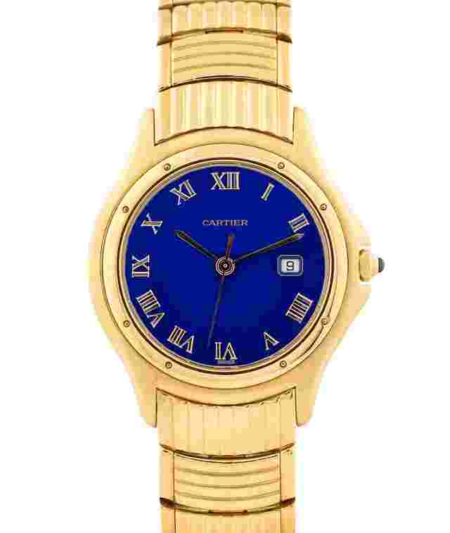 Cartier Cougar
                           
                                 Panthere Cougar 18k Gold 32mm Blue Dial MINT w Box & Books