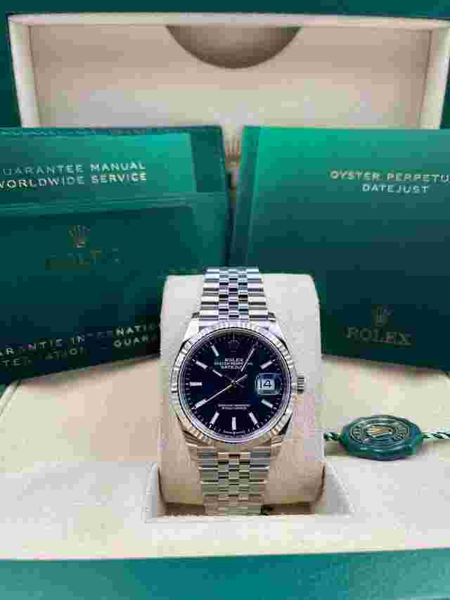 Rolex Datejust 36
                           
                                 36mm Blue Motif Dial Fluted Bezel Jubilee 126234 Unworn 2023