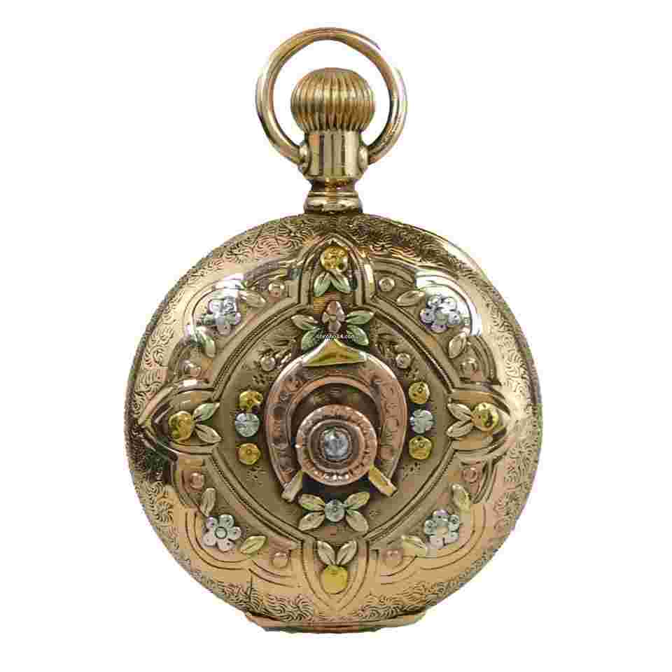 Elgin
                           
                                 Vintage Elgin Pocket Watch Four Color 14K Gold Hunters Case