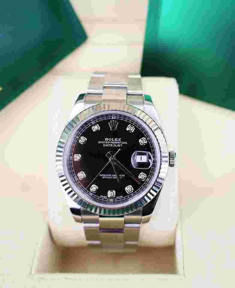 Rolex Oyster Band Black Diamond Dial Datejust 41mm Stainless Steel 126334
