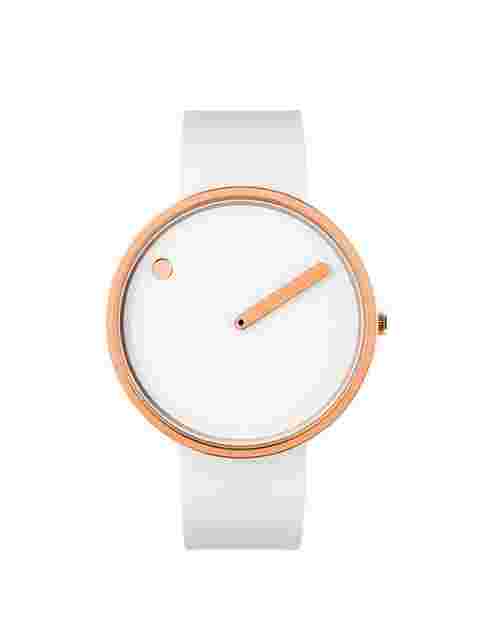 Picto RD-43383-0220R 40mm White Polished Rose Gold Steel Silicone Quartz Watch