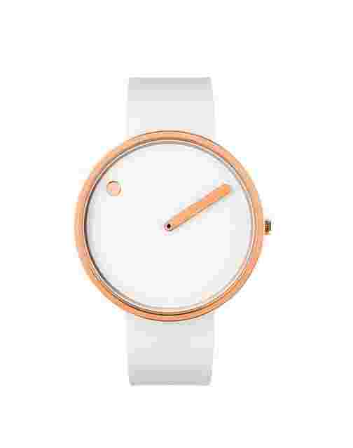 Picto RD-43383-0220R 40mm White Polished Rose Gold Steel Silicone Quartz Watch