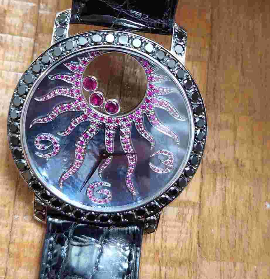 Chopard Happy Diamonds
                           
                                 Sun 207470-1009 18K White Gold 40mm Black Diamond Ladies Watch NEW UNWORN