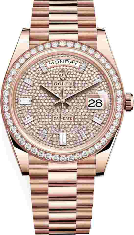 Rolex Day-Date 40
40mm Everose Gold 228345RBR Pave Baguette