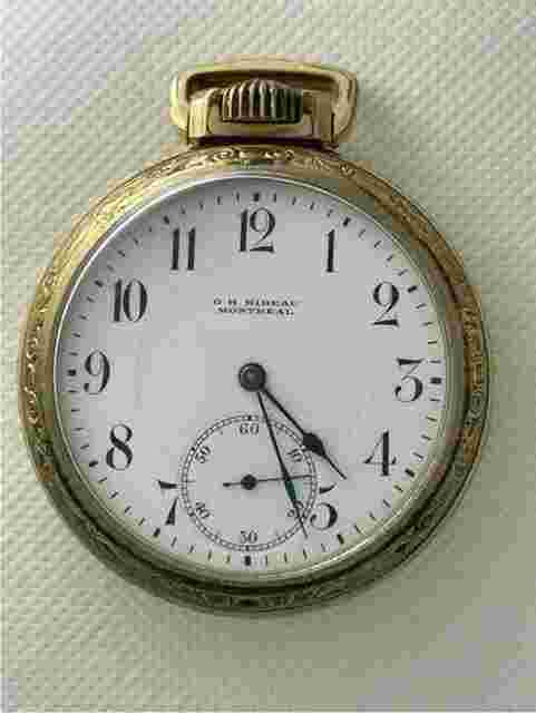 G.H.Bibeau Montreal Zenith Gold Capped Two Tone Three Dimension White Porcelain Dial Pocket Watch Swiss Made
