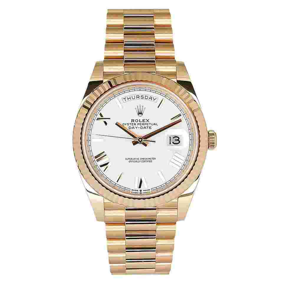 Rolex Day-Date 40
2022 Day-Date 40mm “White Roman Dial” 228238 18K Yellow Gold “In Stock”