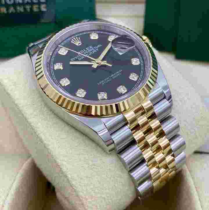 Rolex Datejust 36
36mm Black Diamond Dial Fluted Bezel Two Tone Jubilee 126233 NEW