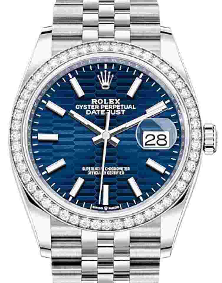 Rolex Datejust 36
Blue Motif Dial - Diamond Bezel / Jubilee Bracelet - Unworn 2021