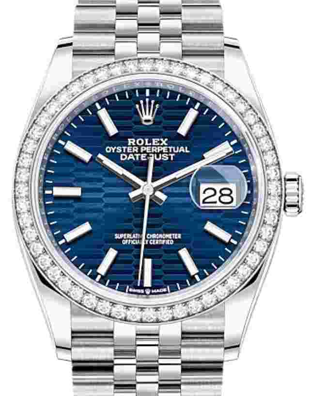 Rolex Datejust 36
                           
                                 Blue Motif Dial - Diamond Bezel / Jubilee Bracelet - Unworn 2021