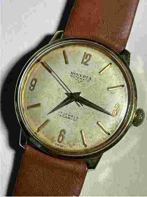 Hoverta Rotomatic Automatic Solid 14K Gold 3 Adjustments ScrewDown Back Vintage Swiss Made