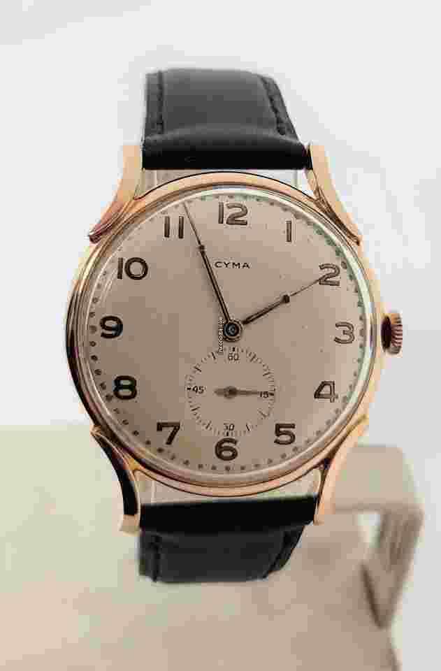 Cyma
                           
                                 Vintage Solid 18k Rose Gold Mens Winding Watch 1950s EXLNT SERVICED
