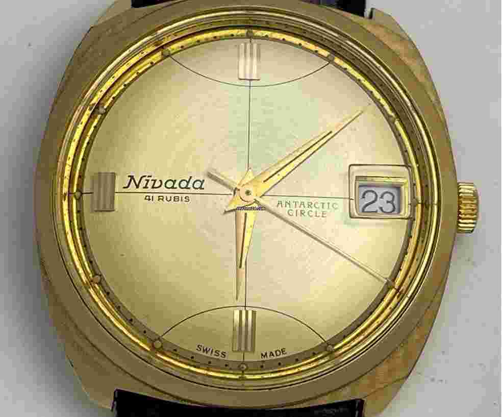 Nivada
                           
                                 Grenchen Antarctic Circle Automatic 41Rubis Date Gold Capped Screwdown Back Vintage Swiss