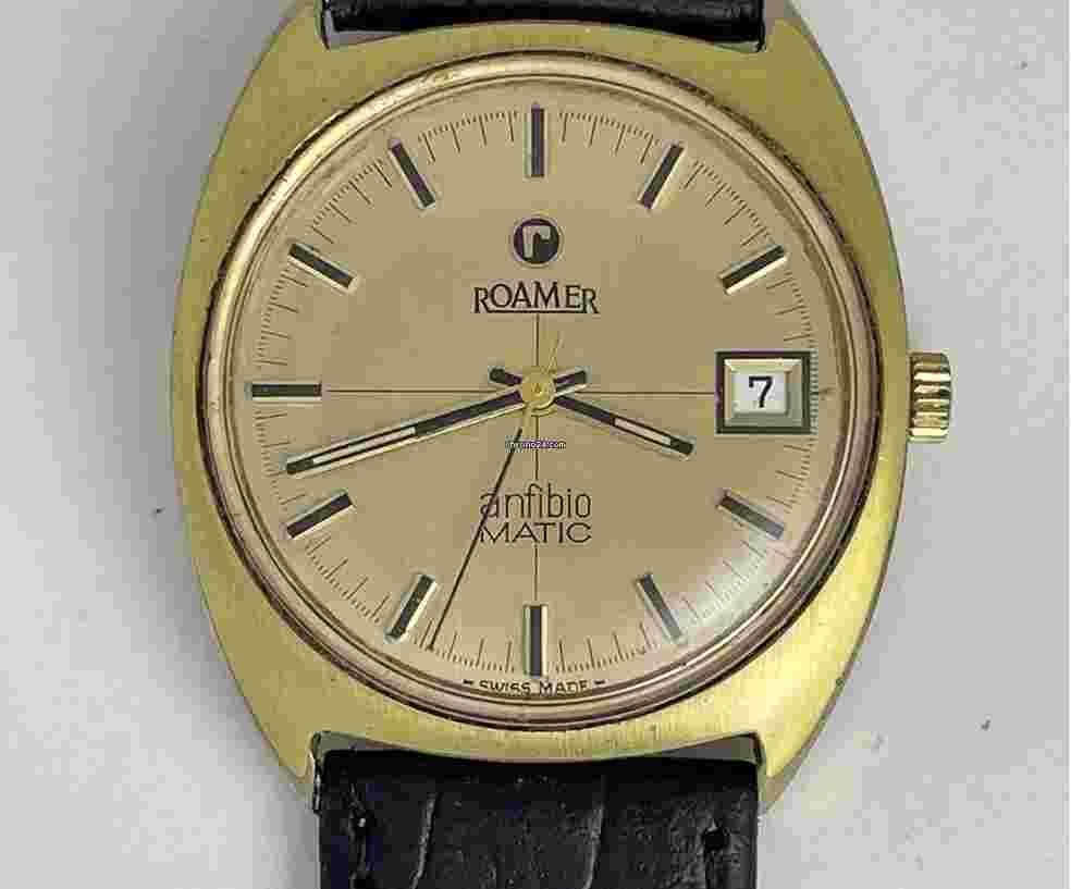 Roamer
                           
                                 Anfibio Matic Automatic Calendar Date Gold Capped Screw Down Case Back Vintage Swiss Made