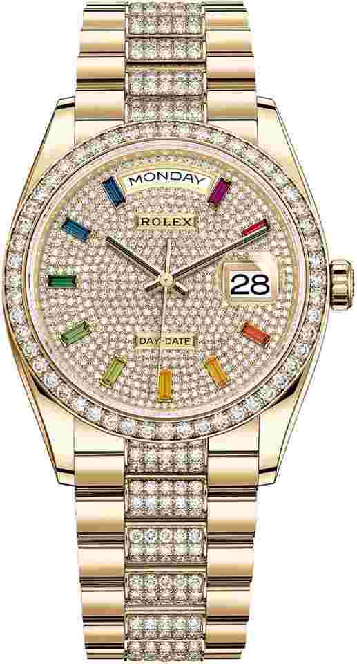 Rolex Day-Date 36
36mm Yellow Gold 128348RBR Pave Rainbow DB