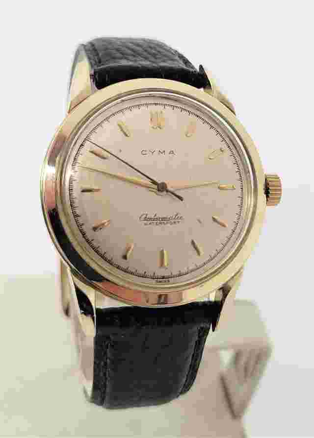 Cyma
                           
                                 Vintage Solid 14k Gold Mens Automatic Watch 1950s EXLNT SERVICED