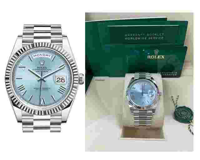 Rolex Day-Date 40
                           
                                 Platinum Day-Date 40 Watch - Fluted Bezel - Ice Blue Roman Dial President Bracelet 228236