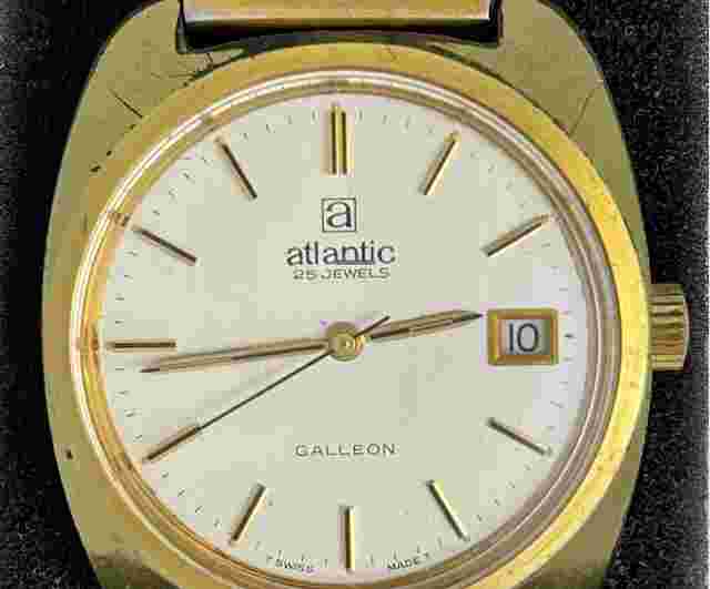 Atlantic
                           
                                 Galleon Automatic Calendar Quick Set Date Gold Capped Screw Down Back Vintage Swiss Made