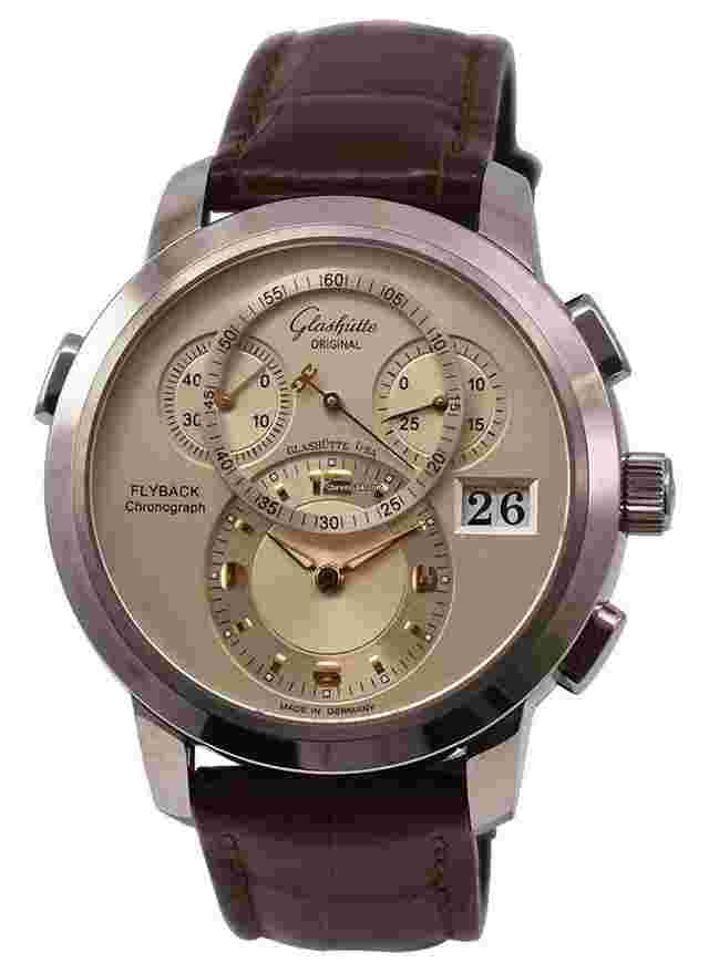 Glashütte Original PanoMaticChrono XL
                           
                                 in White Gold on Brown Crocodile Leather Strap with Silver Dial