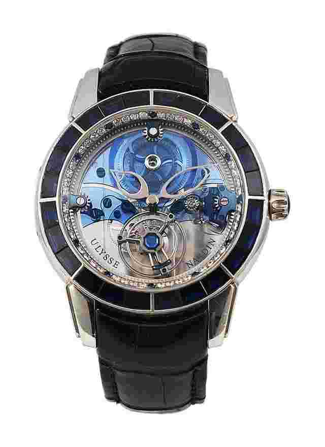 Ulysse Nardin
                           
                                 Royal Blue Tourbillon with Sapphire Bezel in Platinum on Strap with Skeleton Blue Sapphire Dial - Limited to 99pcs
