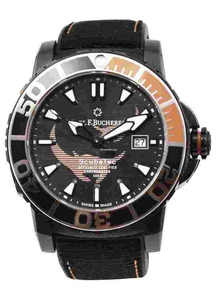 Carl F. Bucherer Patravi
                           
                                 ScubaTech 45mm in Titanium on Black Fabric Strap with Black Dial--Factory error on warranty card reference number