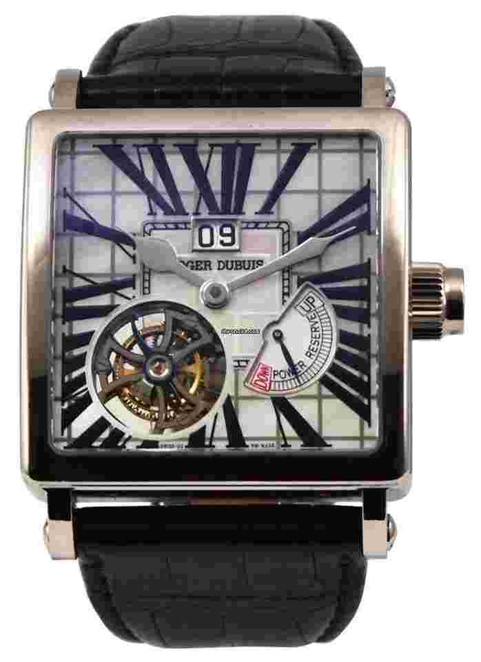 Roger Dubuis Golden Square
                           
                                 40mm Golden Square Tourbillon with White Gold on Black Alligator Leather Strap with MOP Dial