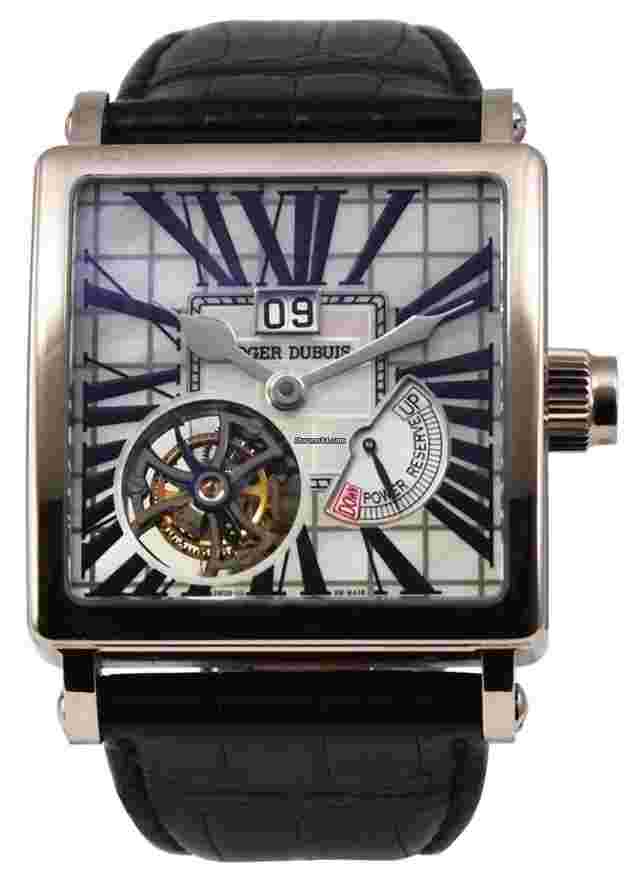 Roger Dubuis Golden Square
                           
                                 40mm Golden Square Tourbillon with White Gold on Black Alligator Leather Strap with MOP Dial