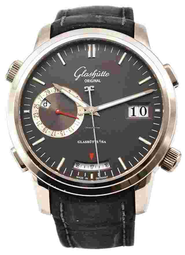 Glashütte Original Senator Diary
                           
                                 Terminkalendar "Diary" in White Gold on Black Alligator Strap with Grey Dial