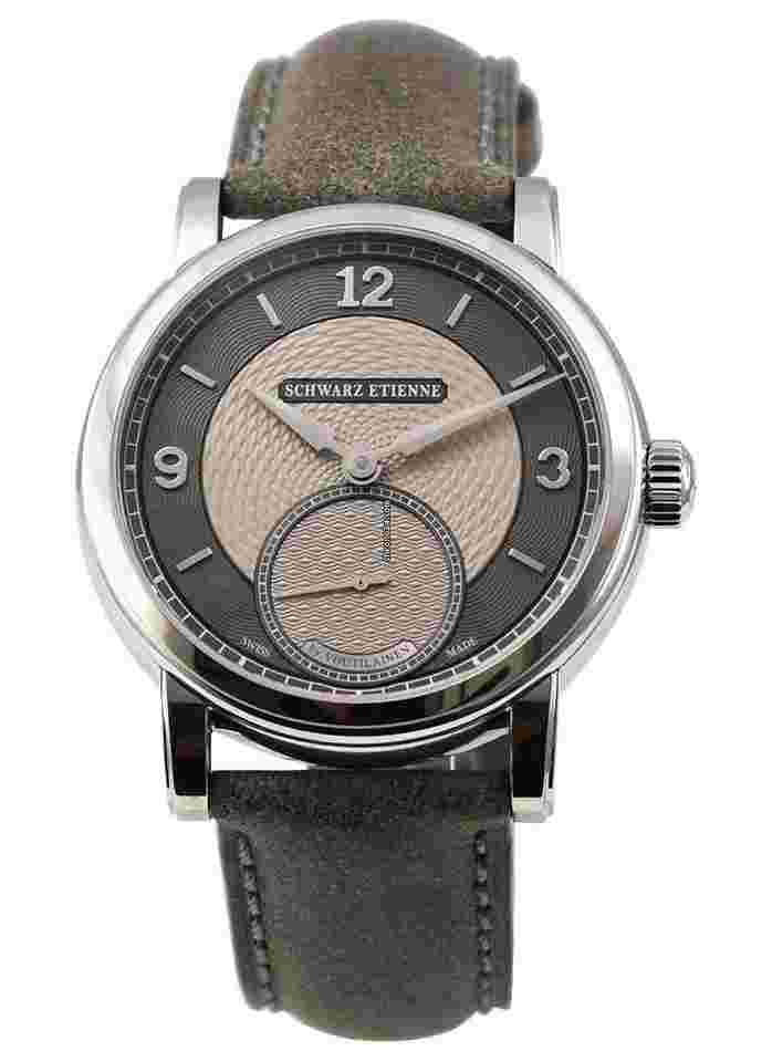 Schwarz Etienne Roma Synergy 39mm in Steel - Limited to 50pcs on Grey Leather Strap with Sand Grey Dial